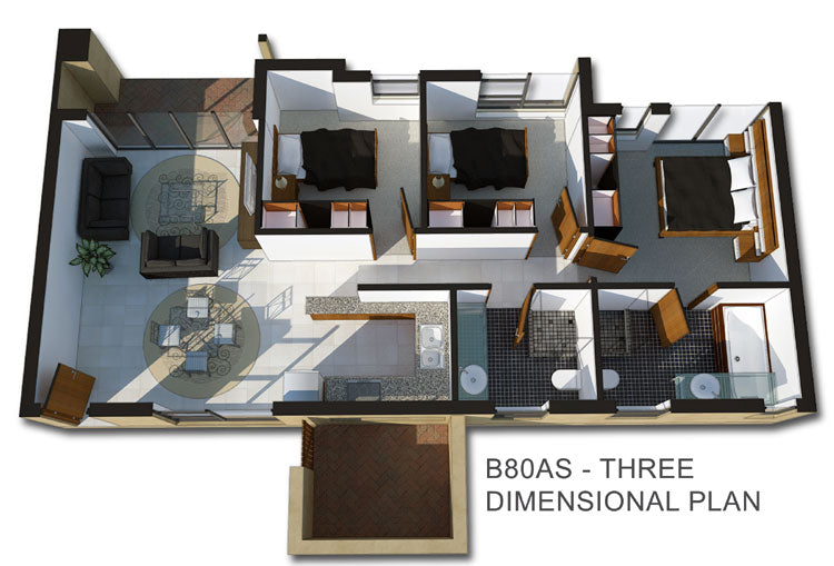 3 Bedroom Bali House Plan - B80AS