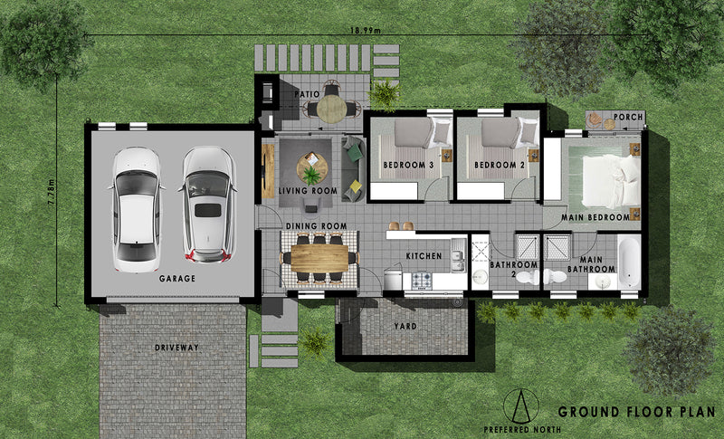 3 Bedroom Traditional House Plan - TR115AS