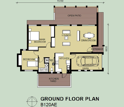 2 Bedroom Bali House Plan B120ae